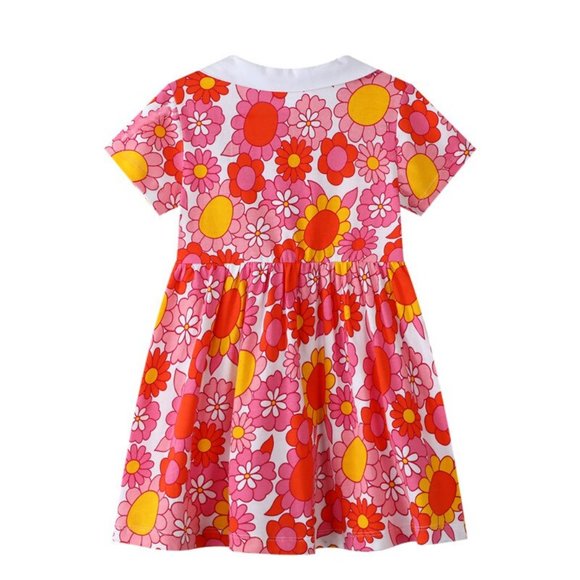 Floral Girls Short Sleeve Collar Dress - Picture 4 of 4
